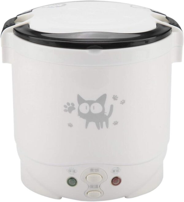 Mini Rice Cooker, 12V 100W 1L Electric Food Steamer, 2 Cups Portable Travel Steamer Small, All-in-1 Multi Cooker Stainless Waterproof Non-Stick Pot(White) - Image 8