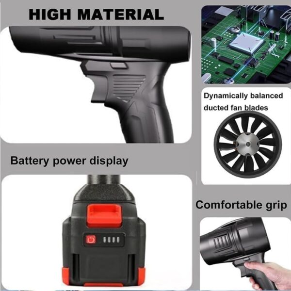 Turbodry Car Dryer, 2024 Upgrade Turbo Dryer Blower for Car, Portable Cordless Design, High Power 4000R/min, 650g High Thrust, for Outdoor Cleaning Fallen Leaves, Snow, Dust Removal (Black*1Battery) - Image 4