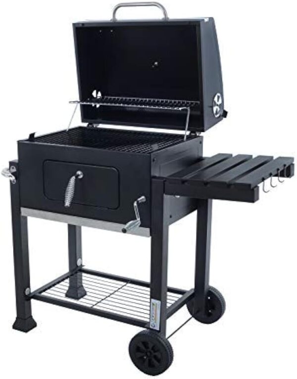 Azuma Rhino BBQ Charcoal Barbecue BBQ Grill Grey Steel Portable With Wheels, Hanging Hooks & Bottle Opener For Garden Patio Outdoor Summer Party Food Cooking Grilling For Family Friends At Summertime - Image 2