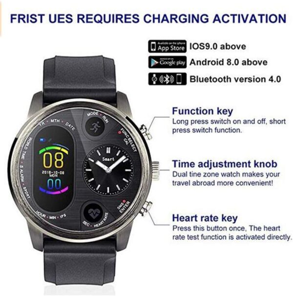 Dual Time Smart Watch - Hybrid Smartwatch Mens - Heart Rate Blood Pressure Monitor Activity Fitness Tracker Bluetooth Waterproof iOS Android Sleep Monitor Calorie Dual Time watches for Men - Image 4