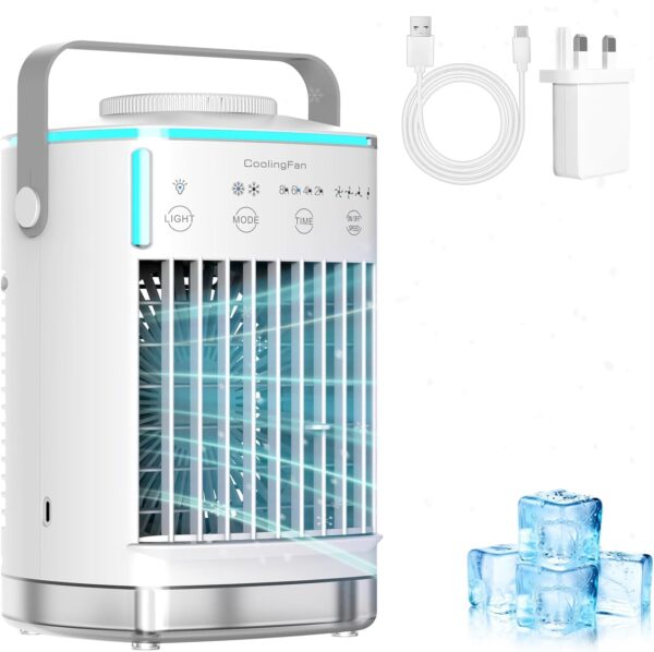 NVARUPC Portable Air Conditioner & Evaporative Cooler - 4-Speed Mini AC Fan with Timer, 7-Color Night Light, Large 700ml Water Tank for Office, Bedroom, Study (White) - Image 2