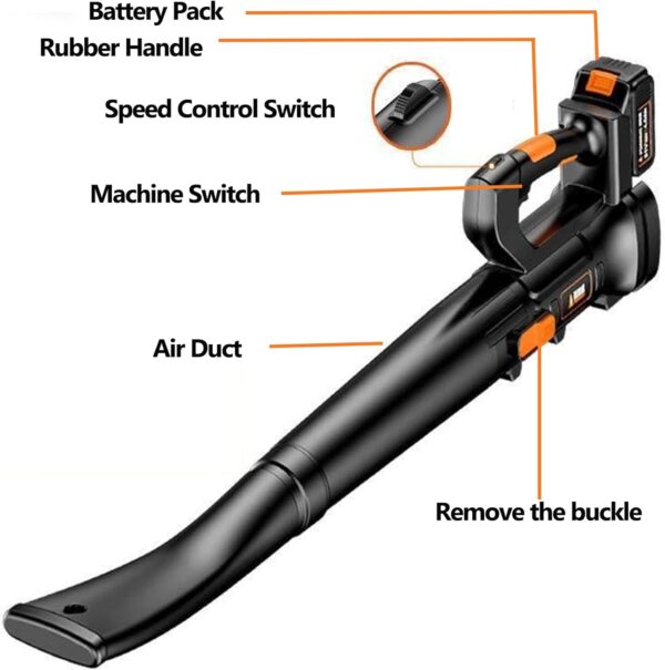 WaaYb Cordless Leaf Blower, 21V Lightweight Battery Powered Leaf Blower, 6 Speed Mode Turbo Mode All Copper Motor Electric Leaf Blower Cordless Suitable for Lawn Care, Yard, Sidewalk, Garage Cleaning - Image 6
