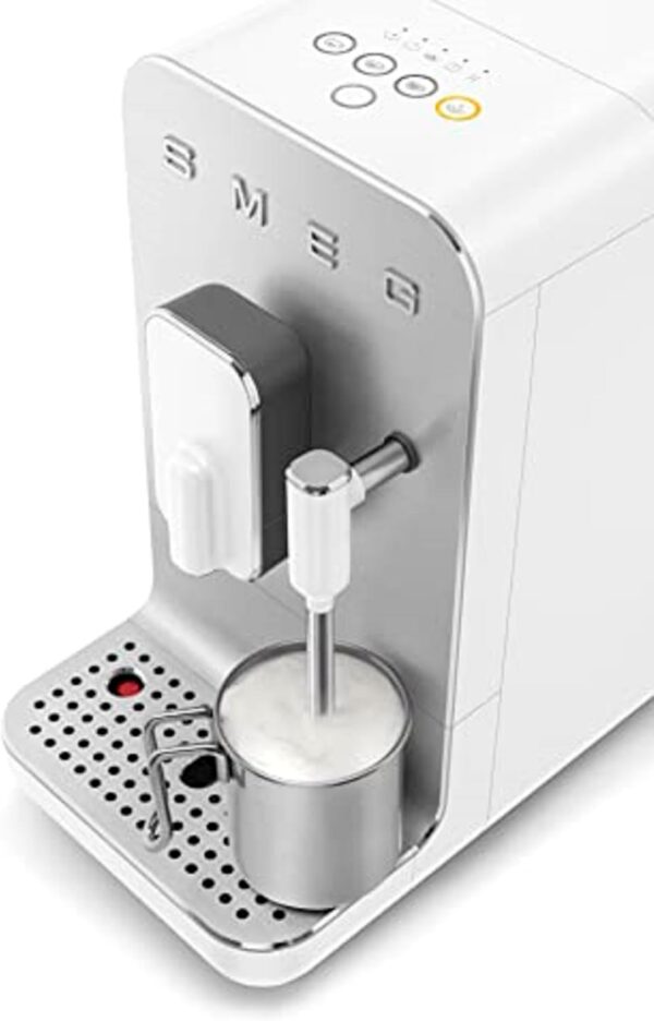 Smeg BCC12WHMUK Espresso Automatic one touch Coffee Machine with Thermoblock technology with Built in grinder from beans/Milk Frothing Nozzle- Matt White - Image 3