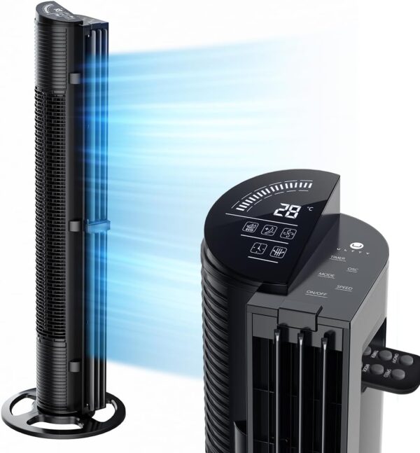 U ULTTY Tower Fan, 10m/s Quiet Cooling Fan with Remote, Bladeless Fan with 6 Speeds, Oscillating, 3 Wind Modes, 15H Timer, Essential Oil Box, 102cm Standing Fans for Bedroom Home Office - Image 2