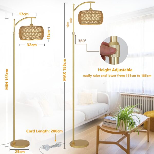 Rayofly Rattan Floor Lamp with Remote Control, Gold Floor Lamp with Dimmable LED Bulb & Foot Switch, Boho Standing Lamp with Double Shades, Modern Floor Lamp for Living Room, Tall Lamp for Bedroom - Image 6