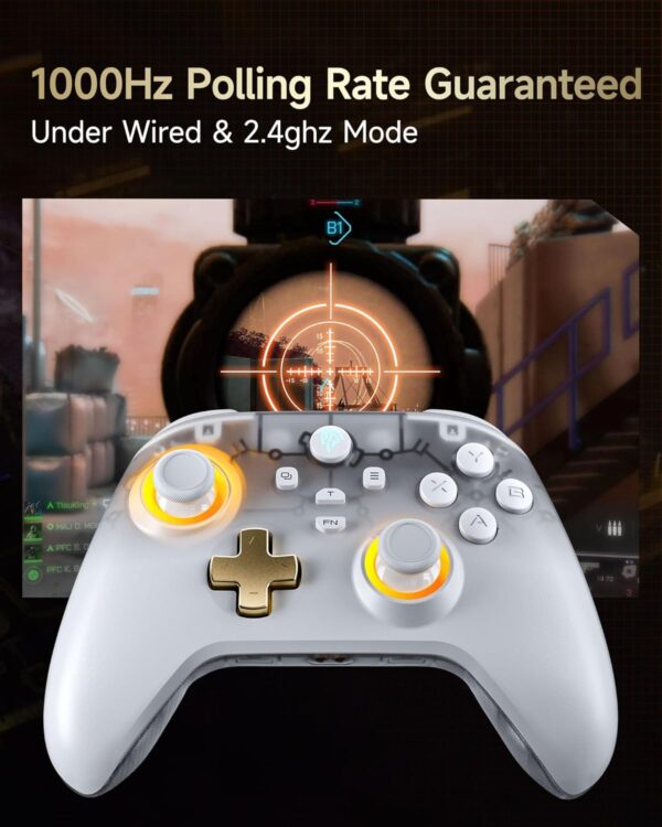 AKNES EasySMX D05 Wireless Gaming Controller with Charging Dock for PC/Switch/iOS/Android,Hall Effect Joystick & Triggers,2 Programmable Back Buttons,1000Hz Polling Rate,Adjustable RGB Lighting-White - Image 8