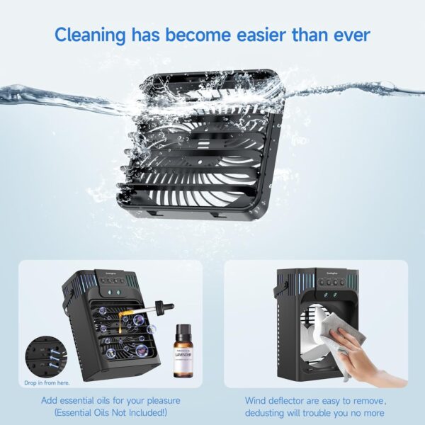 FethFire Portable Air Conditioner Cooling Fan with Remote, 1200Ml Mini Air Conditioning Unit,Quiet 3 Wind Speeds & Cool Mist, 2-8H Timer & 7 LED Light, Personal Air Cooler Fan for Room,Home,Office - Image 4