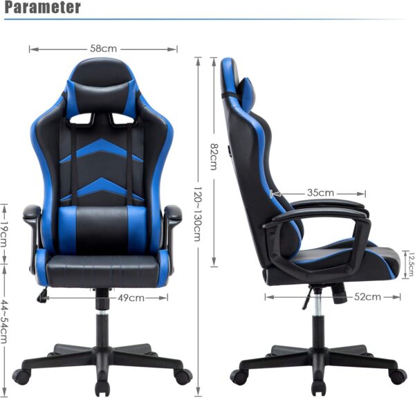 IntimaTe WM Heart Gaming Chair, Ergonomic High Back Office Racing Chair with Armrest, Swivel Leather Desk Chairs with Adjustable Headrest and Lumbar Cushion for Office and Home (Blue) - Image 4