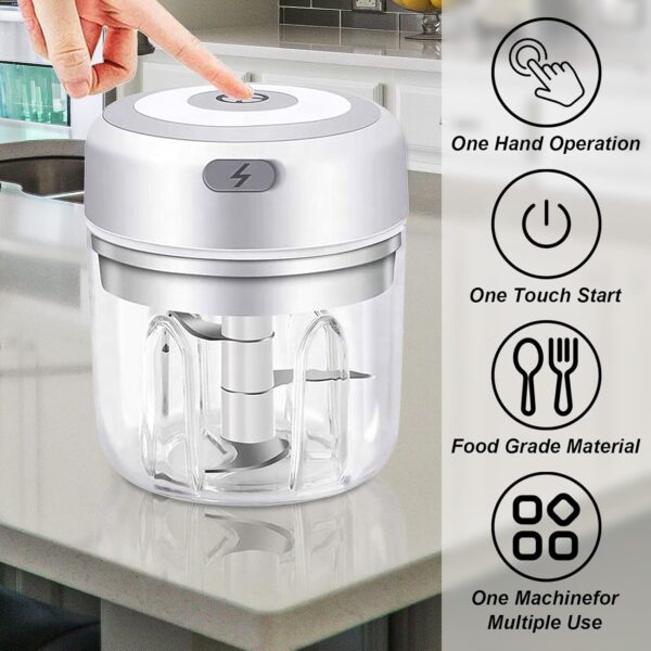 Fesatccoz Mini Food Processor Chopper, 250ml Mini Food Processor and Blender, Electric Vegetable Chopper with 3 Sharp Stainless Steel Blades, USB Rechargeable Food Chopper Electric - Image 4