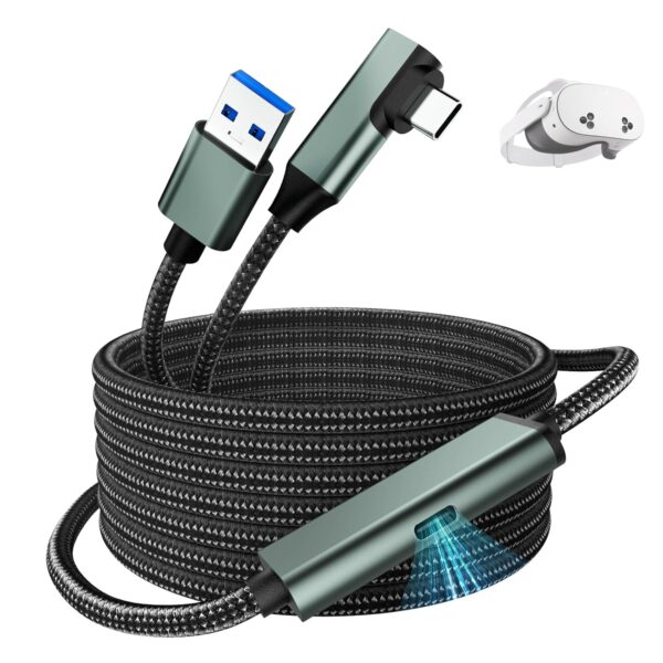 Juseisin Link Cable for Meta Quest 3, 3S, Oculus 2, 1, Pico 4 VR Headsets PC, Separate Charging Port, Play While Charger, No Latency, USB 3.0 to USB-C (5m) - Image 2