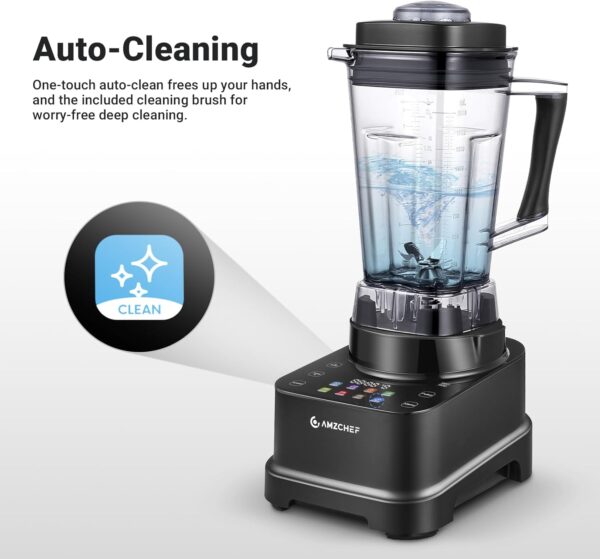 AMZCHEF 8-IN-1 Professional Smoothie Blenders for Kitchen with Innovative LED Panel, 2000W Blender Smoothie Maker with 8 Menu and 10 Speed, 2L Blenders for Smoothies, Ice Cream & More, Black - Image 8