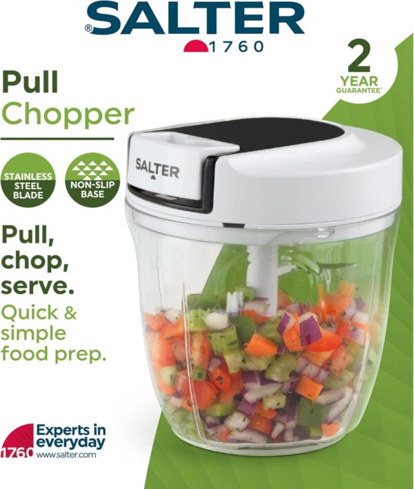 Salter BW12922EU7 Manual Food Chopper – Pull Cord Multifunctional Vegetable Cutter, Mincer for Garlic, Onion, Chillies, Herbs, Pull String Food Processor Dicer for Salad/Salsa, Stainless Steel Blade - Image 4