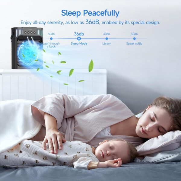 FethFire Portable Air Conditioner Cooling Fan with Remote, 1200Ml Mini Air Conditioning Unit,Quiet 3 Wind Speeds & Cool Mist, 2-8H Timer & 7 LED Light, Personal Air Cooler Fan for Room,Home,Office - Image 6