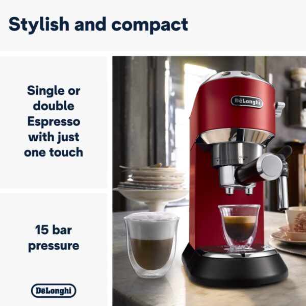 De'Longhi Dedica Style Traditional Pump Espresso Machine, Coffee and Cappuccino Maker, EC685R, 1 liters, Red - Image 3