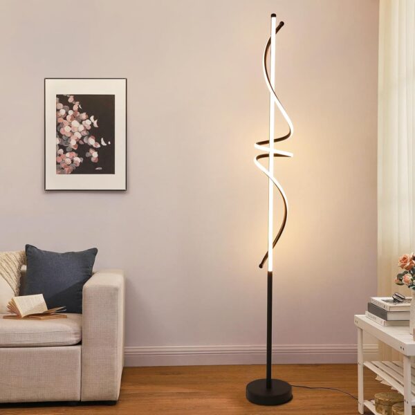 Mikeru Modern Spiral Floor Lamp with Foot Switch, 150cm Living Room Standing Lamp, 3000k/4500k/6500k Dimmable Floor Lamp, Brightness Adjustable 10%-100% Reading Lamp for Bedroom, Office, Study Room - Image 8