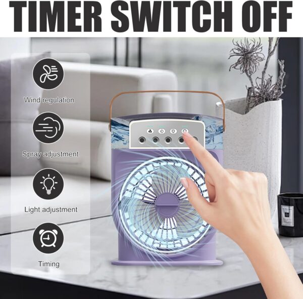 Portable Air Conditioner Fan 600ML, 4 in 1 Personal Mini Cooling Fan with Water Mist Spray, Quiet Air cooler Fan With 1/2/3 H Timer 3 Speeds, 7 Colors LED Night Lights, Personal Evaporative Coolers - Image 10