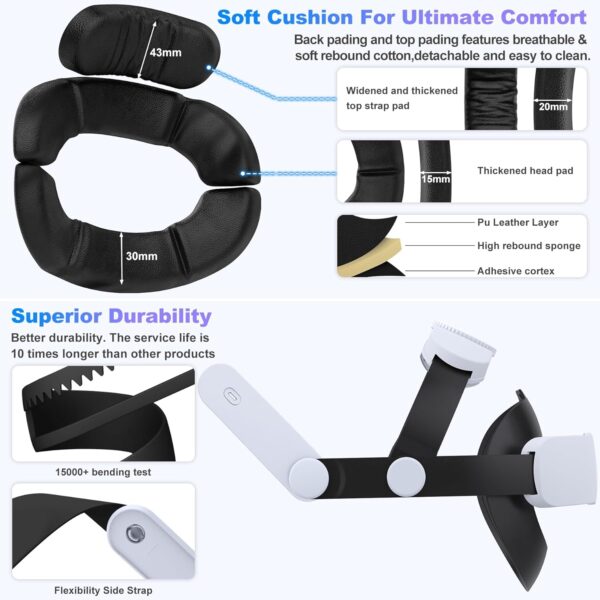 Lightweight Liftable Head Strap for Meta Quest 3/3S/Meta Quest 2,VR Headset Elite Strap Replacement for Oculus Quest 3/3S/2 Accessories,Pressure-Reduce Headstrap with All-Directional Adjust Wheel Knob - Image 6