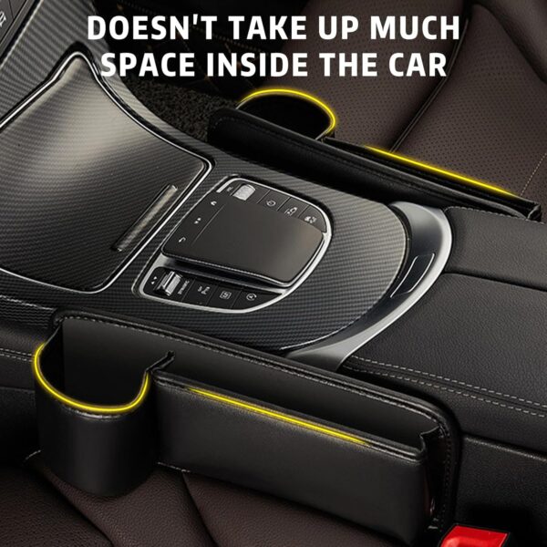 Car Seat Gap Filler Organizer, Car Leather Cup Holder Gap Bag, 2 in 1 Front Seat Gap Filler & Storage Box with Cup Holder & Data Cable Hole, Car Seat Gap Storage Box for Glasses Phones Keys and Cards - Image 8