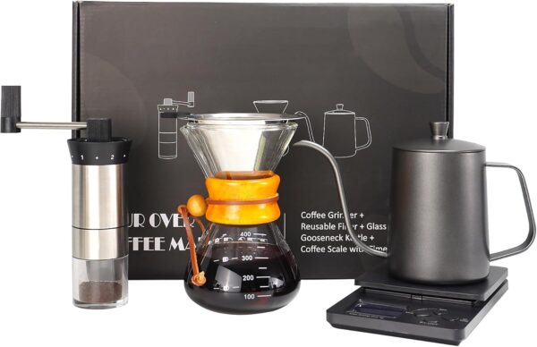 Pour Over Coffee Kit, Coffee Maker Set, All in One Hand Drip Coffee Set, Coffee Grinder Manual Set, Ideal for Anniversary Birthday Gift - Image 2