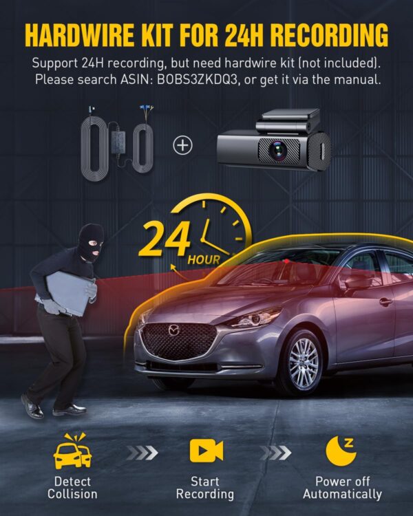 EUKI 4K Dash Cam Front and Rear with WiFi, Dual Dashcam, Car Camera with Parking Monitor, Night Vision, WDR, G-Sensor, Loop Recording, App Control,24 hour Parking Mode, 64GB SD Card Included - Image 8