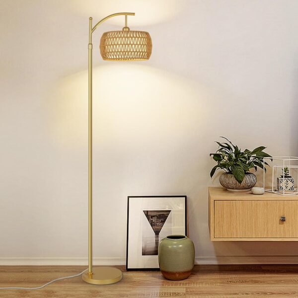 Rayofly Rattan Floor Lamp with Remote Control, Gold Floor Lamp with Dimmable LED Bulb & Foot Switch, Boho Standing Lamp with Double Shades, Modern Floor Lamp for Living Room, Tall Lamp for Bedroom - Image 9