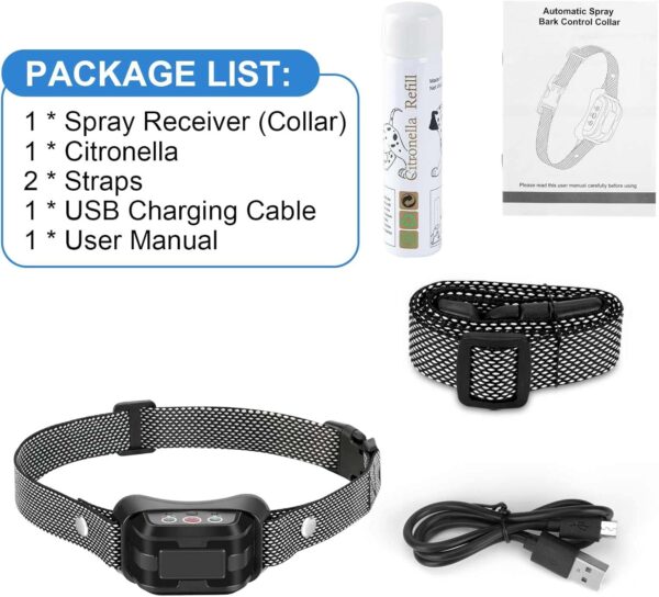 Citronella Bark Collar, Include 1 Refill Automatic Stop Spray Bark Collar for Medium Large Dogs Citronella Dog Dog Bark Collar, Safety Dog Training Collar Rechargeable Anti Barking Collar - Image 9