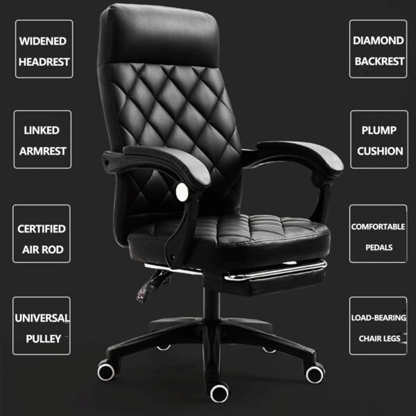 Ergonomic Gaming Chair with Massage Function, Footrest, 360° Swivel, Quiet Wheels, Wide Headrest & Armrests - Ideal for Office, Home, Study, Executive Use - Image 4