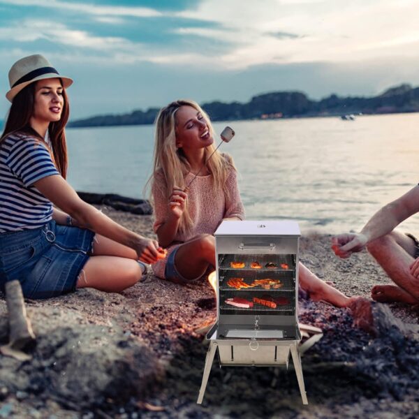 Lineslife Foldable Camping Oven with 3 Tier Grill, Portable 304 Stainless Steel Camping Stove with Thermometer for Use with Propane Gas Stove and Wood Camhorse, Outdoor Cooking, Picnic - Image 10
