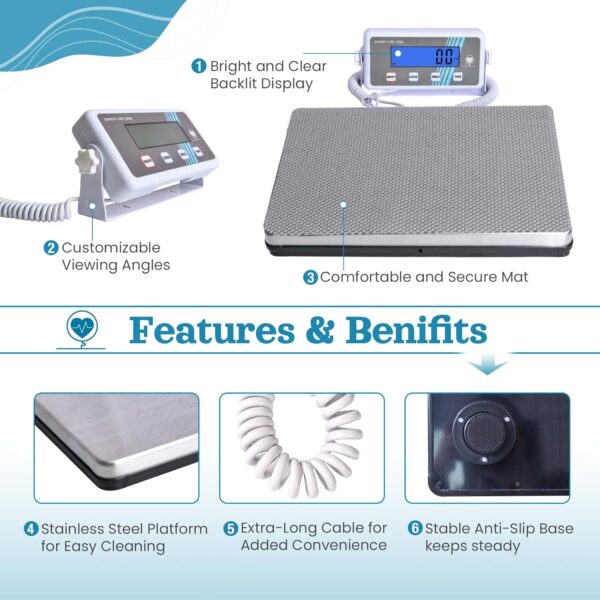 heninhill Extra Large Medical Scale for Body Weight 440lb/200kg, Heavy Duty Digital Scale with Large Display, Professional Scale for Clinic Gym Home Office - Image 3