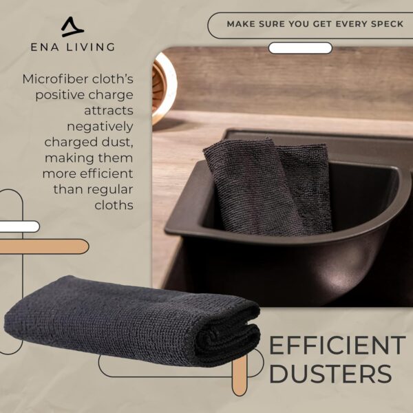 ENA Living Black Microfibre Cloth, Efficient Dusters For Cleaning, Uses Less Water & Chemicals, Picks Up More Dirt, Ideal For Car Cleaning, Window Cleaner, Durable & Effective Dusters For Cleaning - Image 7