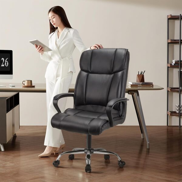 Play haha.Executive office seat with high back support padded armrests adjustable height tilt mechanism thick cushion ergonomic PU leather surface for home or workplace use - Image 12