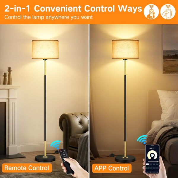 OUTON Modern Floor Lamp with Remote & APP Control, Dimmable & 3000K-6500K Adjustable Color Temperature, Memory function, Standing Lamp with Linen Shade for Living room, Bedroom, Office(Black and Gold) - Image 4