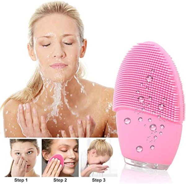 Facial Cleansing Brush and Face Massager Silicone Ultrasonic Vibrating Facial Brush, Waterproof, Rechargeable and Sonic Electric Face Cleansing Exfoliator for Anti-Aging (Pink) - Image 5