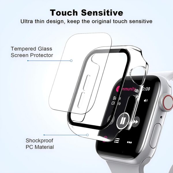 Whioltl Clear Case with Tempered Glass Screen Protector for Apple Watch Series 6 Series SE Series 5 Series 4, Transparent Ultra-Thin Cover, Shockproof Hard PC Bumper Compatible with iWatch 40mm - Image 5