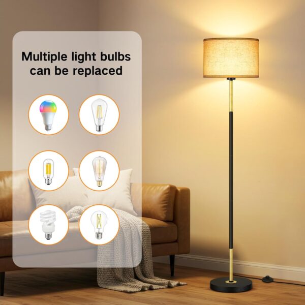 OUTON Modern Floor Lamp with Remote & APP Control, Dimmable & 3000K-6500K Adjustable Color Temperature, Memory function, Standing Lamp with Linen Shade for Living room, Bedroom, Office(Black and Gold) - Image 6