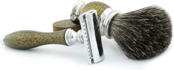 Haryali London Mens Shaving Kit, 5pc Shaving Brush Set, Gold Antique, Grooming Set, Badger Hair Shaving Brush, Double Edge Safety Razor, Shaving Soap and Stainless Steel Bowl, Aftershave Alum Stick - Image 5