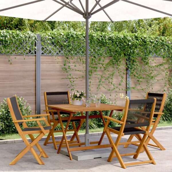 vidaXL 5-Piece Garden Dining Set - Acacia Wood & Black Polypropylene, Foldable Table & Chairs for Patio and Backyard - Image 3