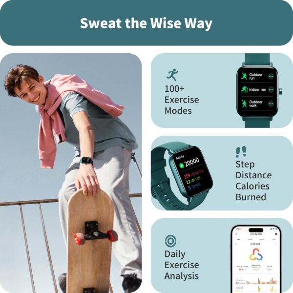 Smart Watch for Men Women, Answer/Make Calls, Smart Watches for Men Women iPhone/Samsung/Android,Alexa Built-in, Heart Rate Sleep SpO2 Monitor,IP68 Waterproof, 100+ Sports-Deep Green - Image 5