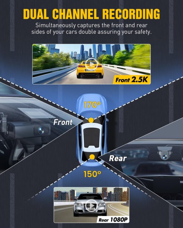 EUKI 4K Dash Cam Front and Rear with WiFi, Dual Dashcam, Car Camera with Parking Monitor, Night Vision, WDR, G-Sensor, Loop Recording, App Control,24 hour Parking Mode, 64GB SD Card Included - Image 4