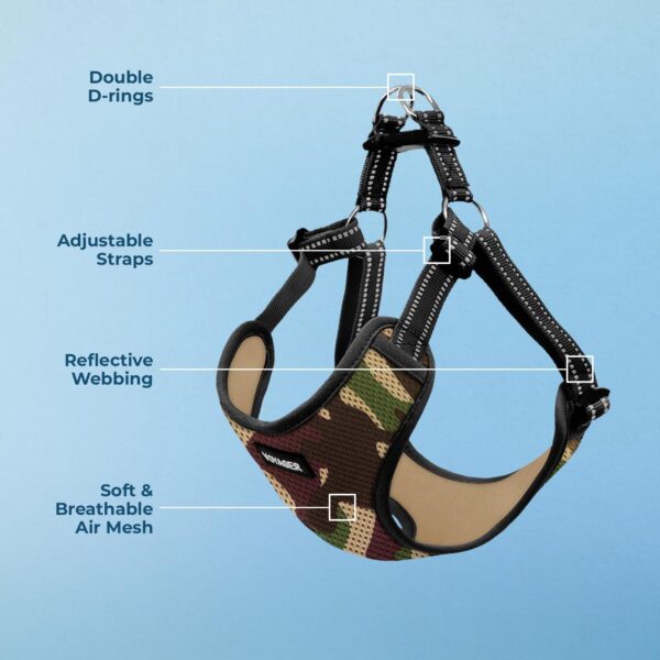 Voyager Adjustable Dog Harness with Reflective Stripes by Best Pet Supplies, Heavy-Duty Full Body No Pull Vest with Leash D-Ring, Breathable, Army, size M - Image 4