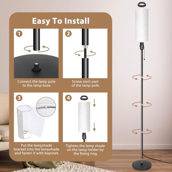 Jayencer Floor Lamp for Living Room, 3 Color Temperature Modern Standing Lamps,Tall Lamp with Round Linen Lampshade for Bedroom Living Room Office - Image 5