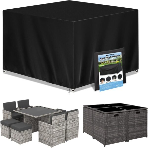 Wanocean Garden Furniture set Covers, Outdoor Patio Furniture Cover Waterproof 420D Oxford Anti-UV Tear-Resistant Rectangular Rattan Furniture Covers 140x140x90cm - Image 2