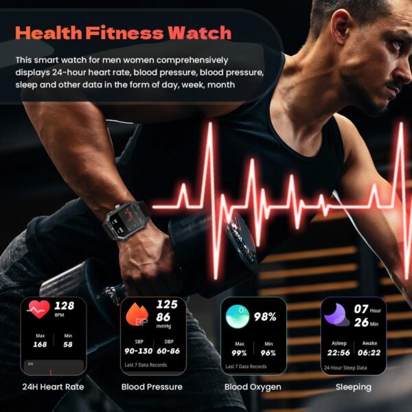 Njord Gear Military Smart Watch for Men ( Make/Answer Call ) 100 Days Battery Life IP68 Waterproof Fitness Tracker Watch with Heart Rate Blood Pressure Sleep Monitor Smartwatch for Android iOS Phones - Image 9