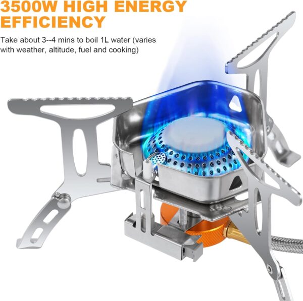 Adiwo Camping Stove Portable, Windproof Backpacking Burner, 3500W Rocket Gas Stove With Piezo Ignition, Foldable for Outdoor Hiking, Picnic, Trekking, BBQ - Image 3