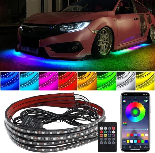 DAJASD 4PCS Underglow Car Lights Kit, Waterproof RGB Car Led Interior Strip Lights with Music Mode, Exterior Ambient Lighting Car Support Bluetooth App & Remote Control DC 12V 47Inch x2 & 35Inch x2 - Image 2