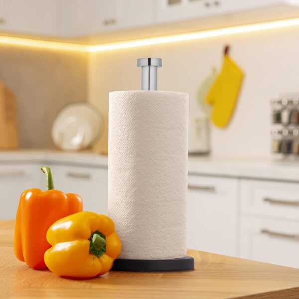 Relaxdays Kitchen Roll Holder, Stable, Stainless Steel, Paper Towel Counter Stand, HxØ: 33x15 cm, Silver/Black - Image 6