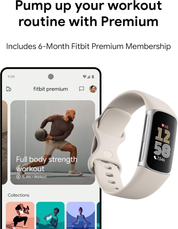 Google Fitbit Charge 6 Activity Tracker with 6-months Premium Membership Included, 7 days battery life and Google Wallet and Google Maps, Porcelain / Silver Aluminium - Image 8