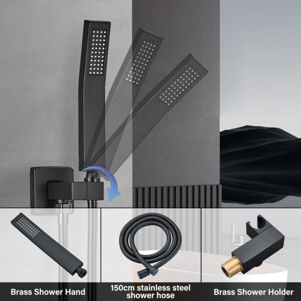 Ackwave Shower Faucet Matte Black Shower System with 8 Inches Rain Shower Head and Handheld Spray Bathroom Luxury Rain Shower Faucet Set Complete Wall Mounted - Image 7
