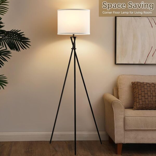 GyroVu Tripod Floor Lamp for Living Room, Standing Lamp with Foot Switch, Modern Floor Lamp with White Shade for Living Room, Bedroom, Office(Bulb Not Included) - Image 6