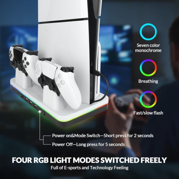 reiie PS5 Slim Cooling Stand with Dual Controller Charging Station, Multi-functional PS5 Slim Stand with RGB Light&Headphone Hook&2-Level Silent Fan for PS 5 Slim Digital/Disc - Image 5